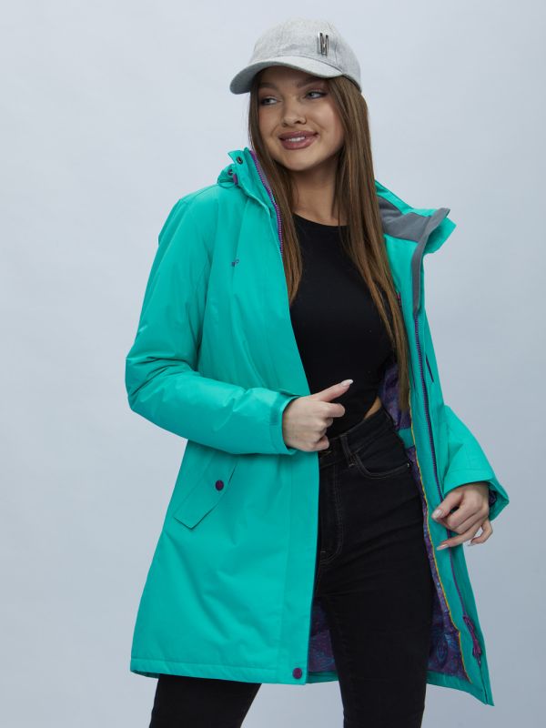 Turquoise hooded parka for women 551706Br